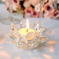 2 Pack | Clear 4.5" Crystal Glass Lotus Flower Votive Candle Holders, Tealight Taper Candle Stands