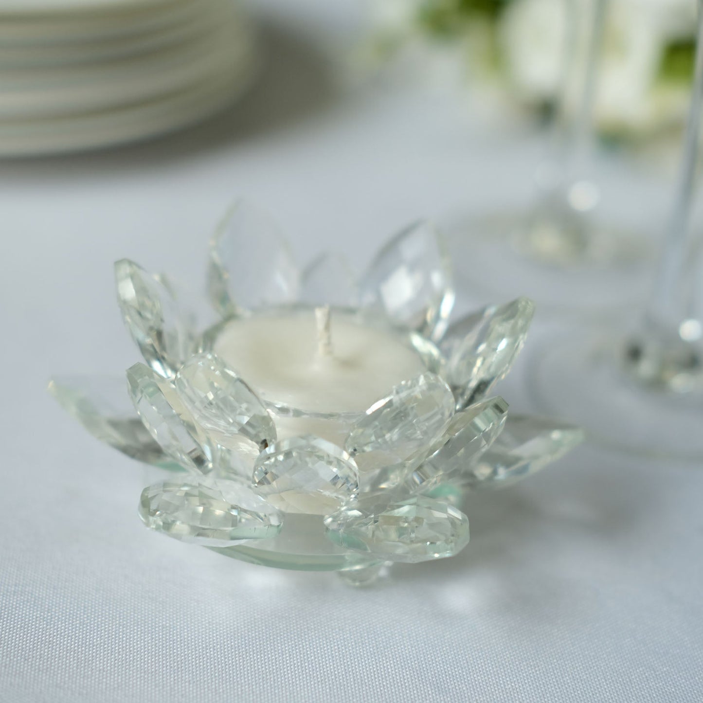 Clear Glass Lotus Flower 4.5 Inch Tealight Taper Holder