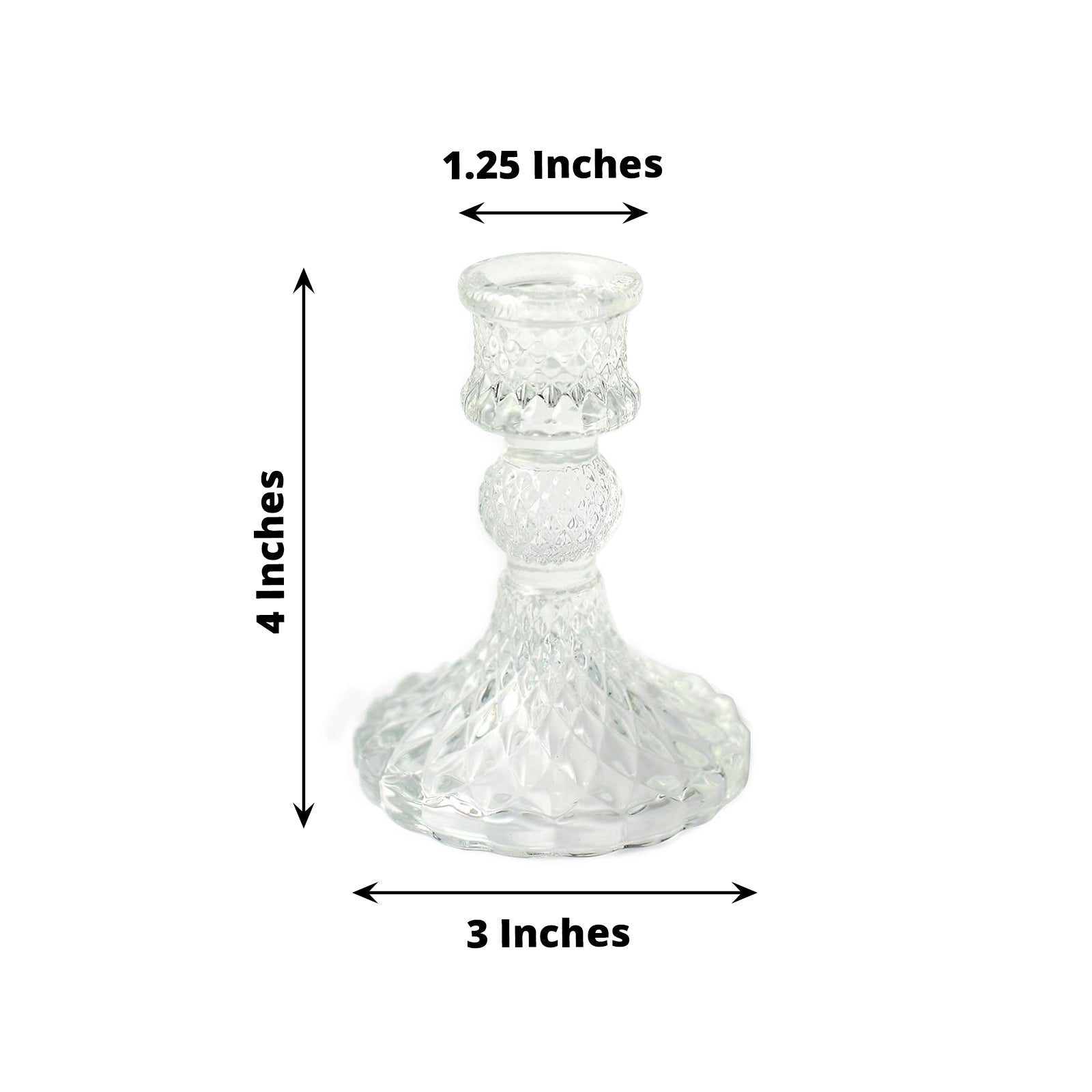 6 Pack | 4inch Clear Glass Diamond Pattern Taper Candlestick Holders
