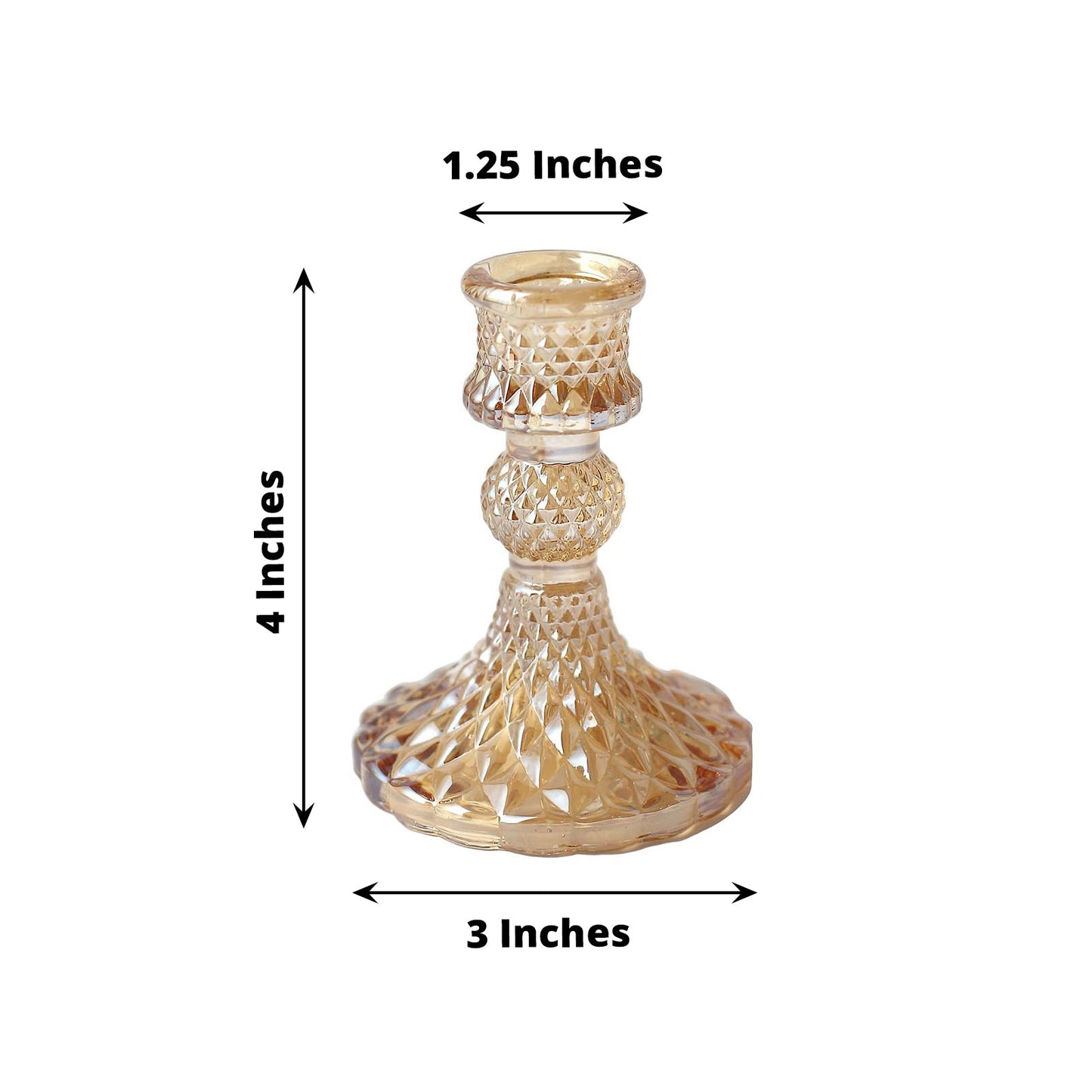 6 Pack | 4inch Gold Glass Diamond Pattern Taper Candlestick Holders