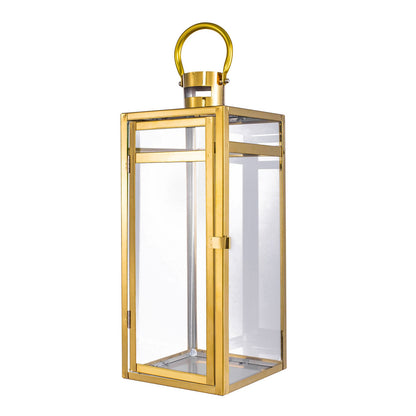 17inch Gold Vintage Top Stainless Steel Candle Lantern Centerpiece Outdoor Metal Patio Lantern