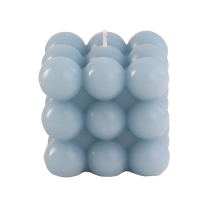 Dusty blue bubble cube decorative paraffin wax candle set.