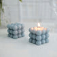 Dusty blue bubble cube decorative candles set, unscented and long burning.