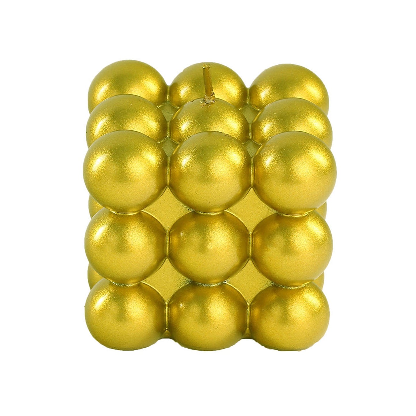 2" Metallic Gold Bubble Cube Decorative Candle Set, Unscented, Long Burning.