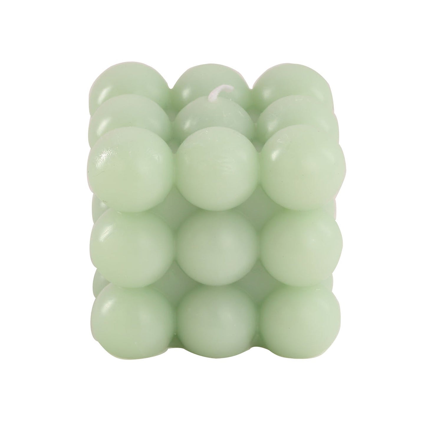 Sage green bubble cube decorative paraffin wax candle, unscented and long-burning.