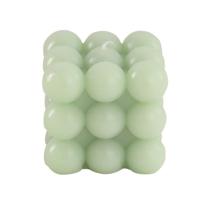 Sage green bubble cube decorative paraffin wax candle, unscented and long-burning.