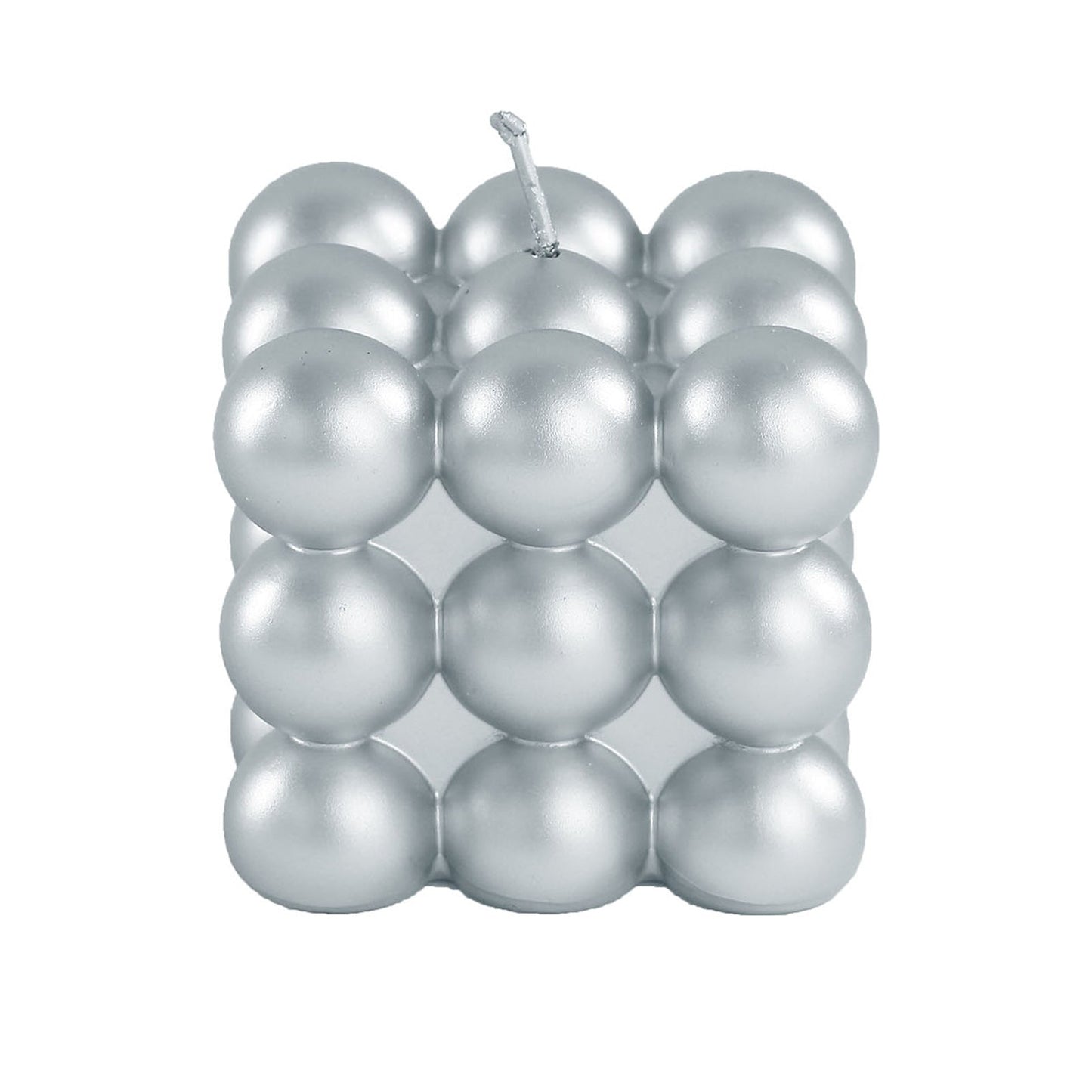 2" metallic silver bubble cube decorative paraffin wax candle set.