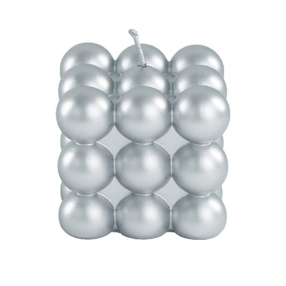 2" metallic silver bubble cube decorative paraffin wax candle set.