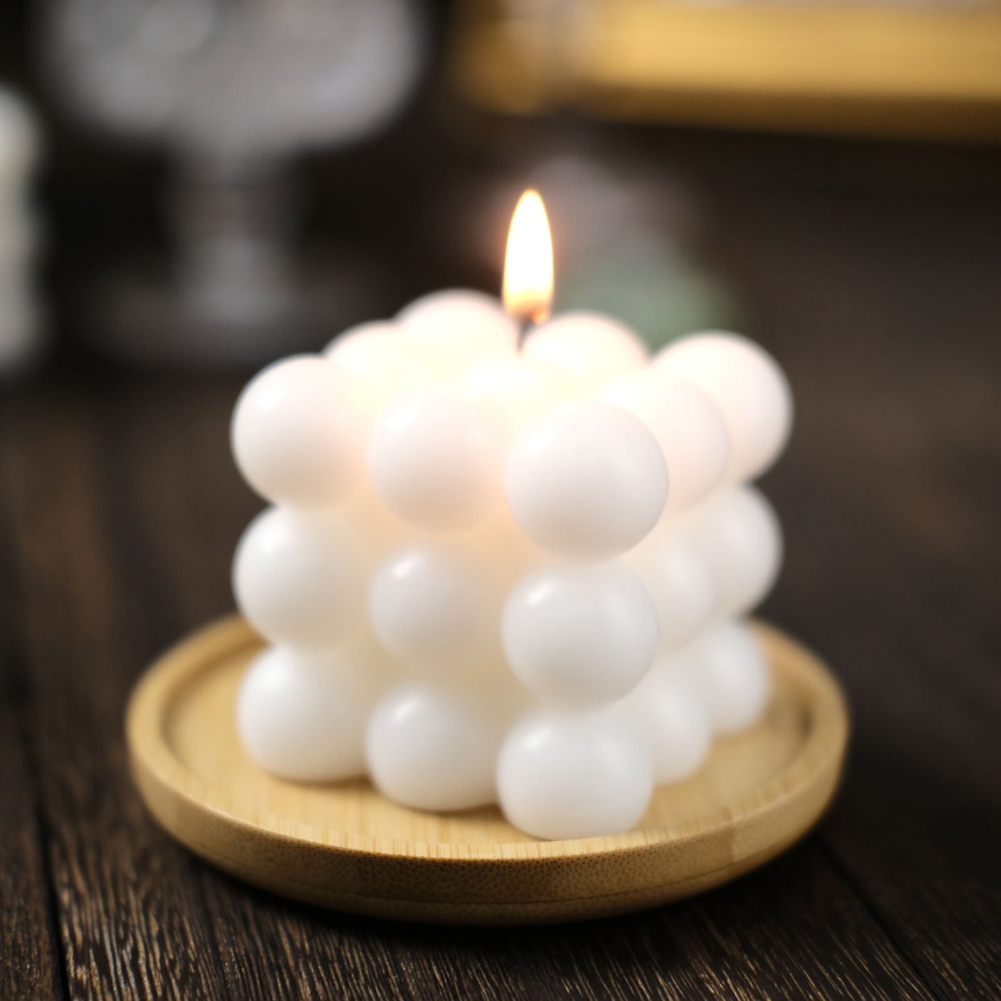 White Pillar Decorative Bubble Cube Paraffin Wax Candle 