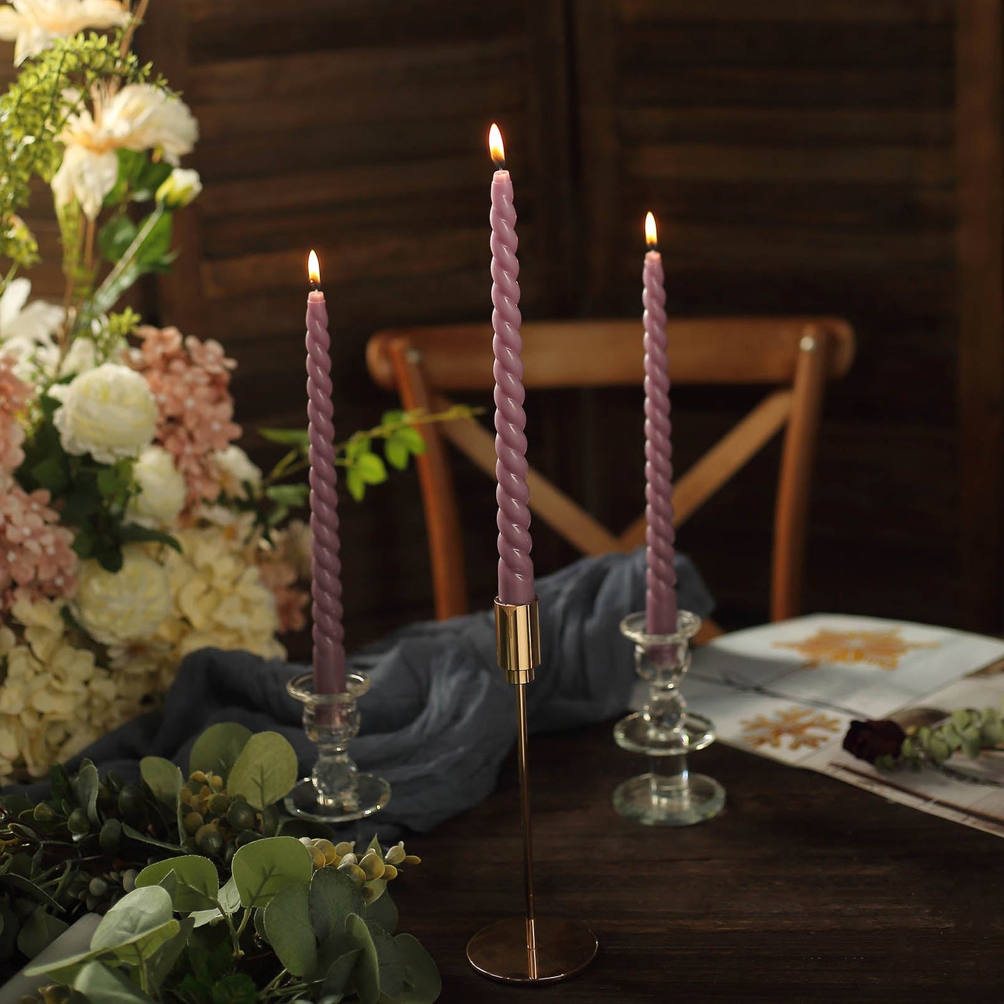 12 Pack | 11inch Violet Amethyst Premium Spiral Long Burn Wick Taper Candles