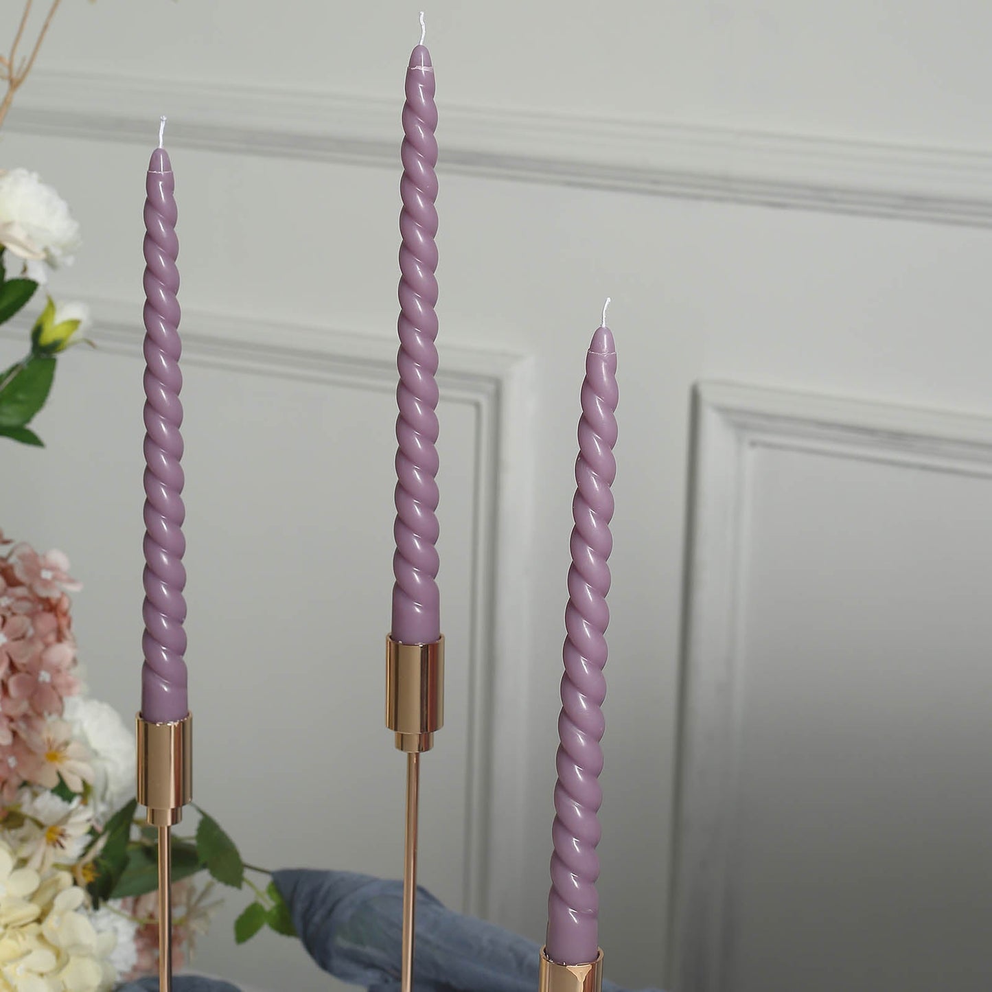 12 Pack | 11" Violet Amethyst Premium Unscented Spiral Wax Taper Candles, Long Burn Wick Dinner Candle Sticks