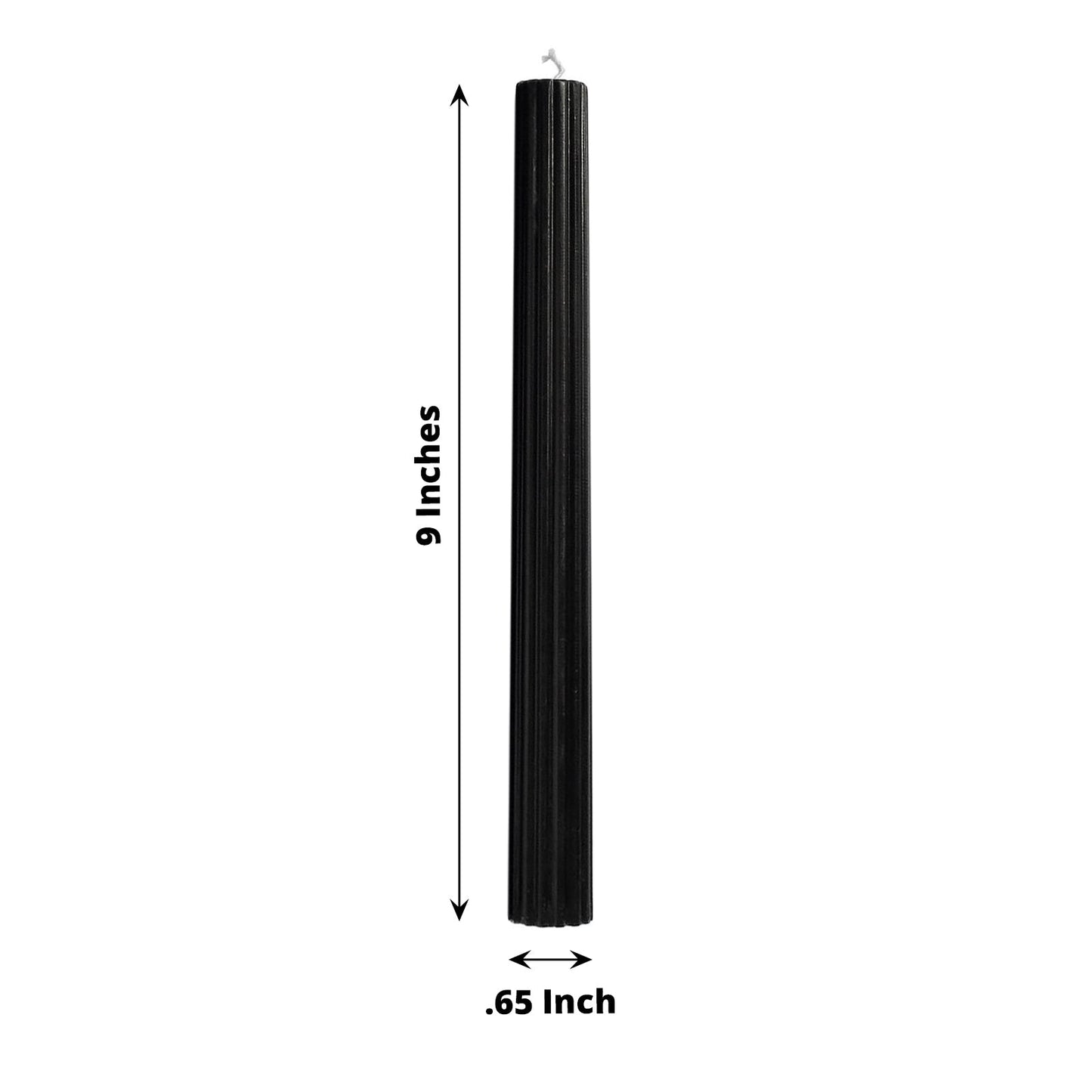 5 Pack | 9inch Black Premium Unscented Ribbed Wick Taper Candles
