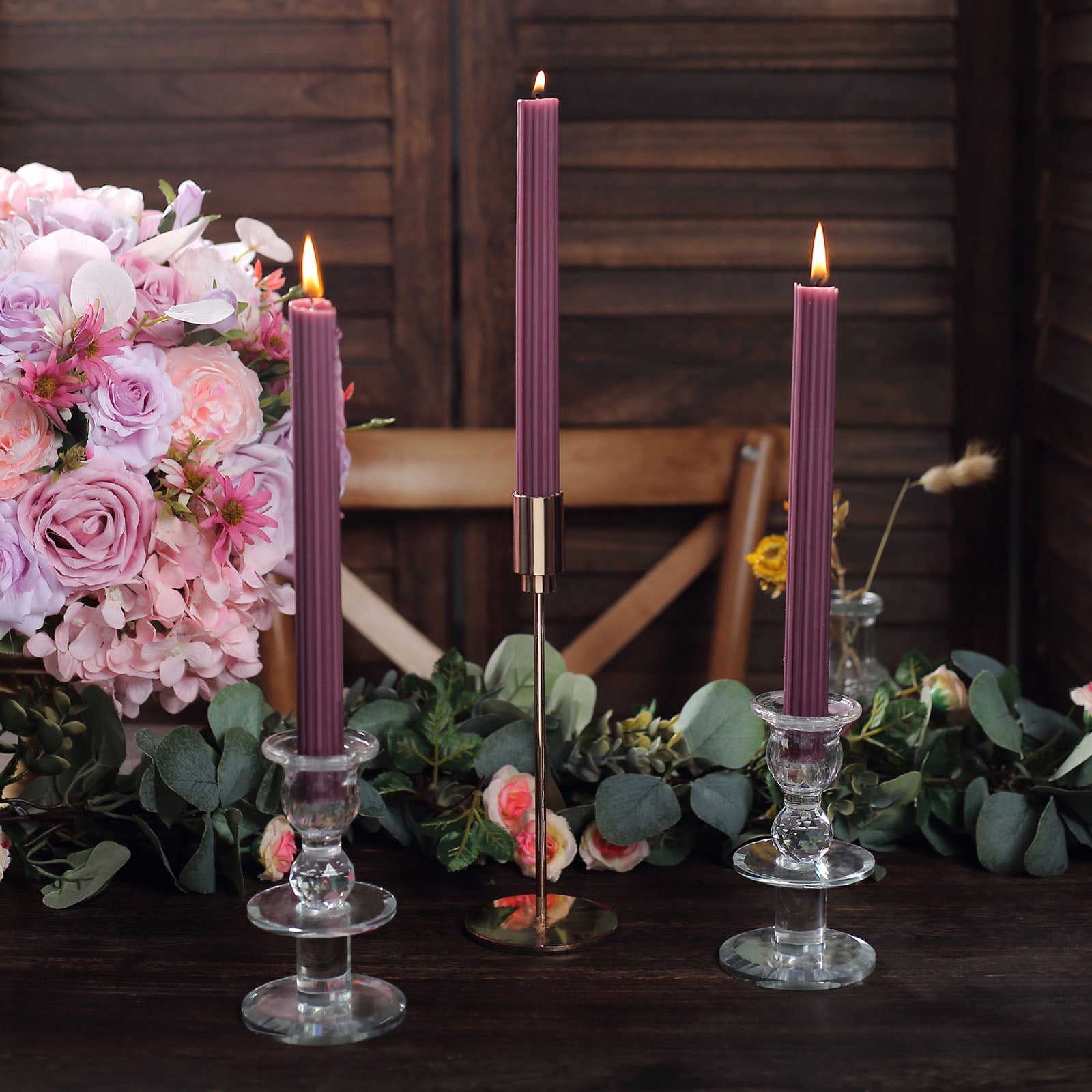 5 Pack | 9inch Cinnamon Rose Premium Unscented Ribbed Wick Taper Candles