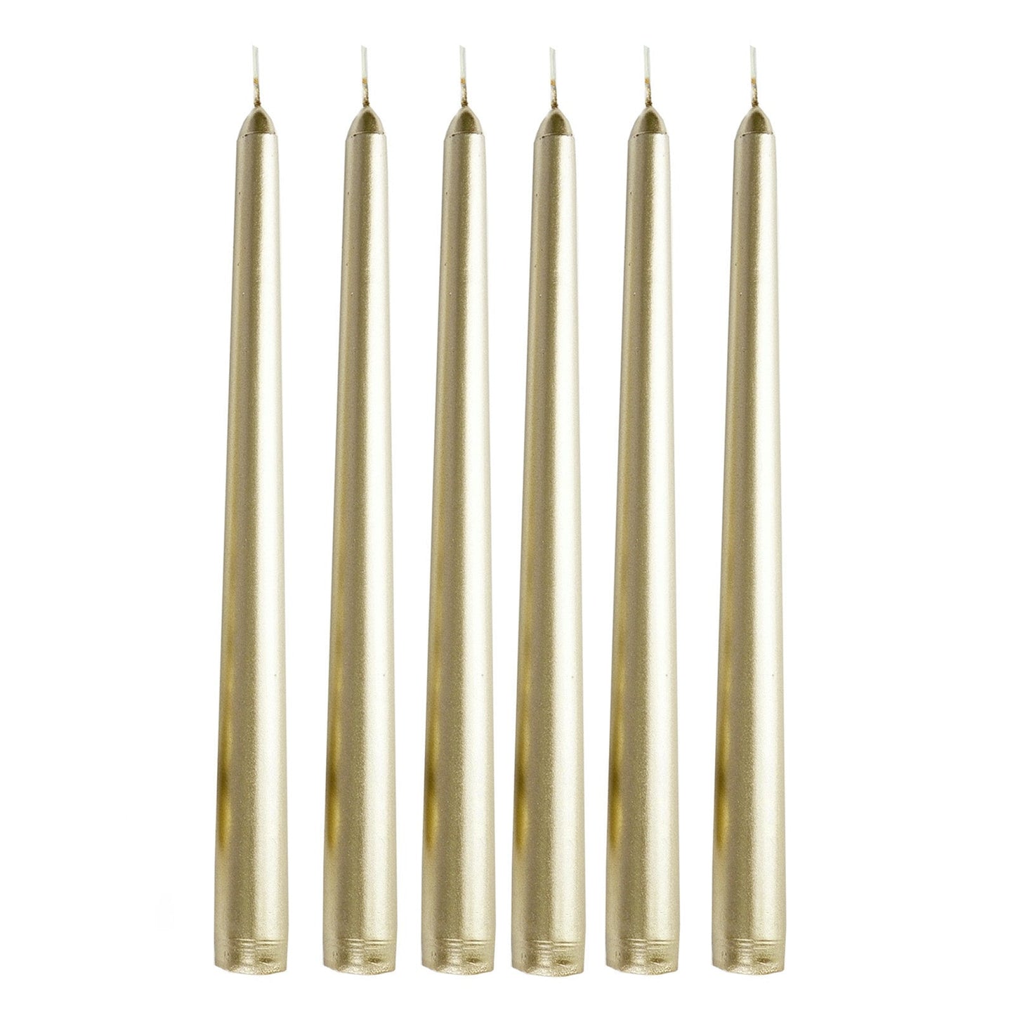 10 Inch Metallic Gold Premium Wax Unscented Taper Candles Pack of 12#whtbkgd 