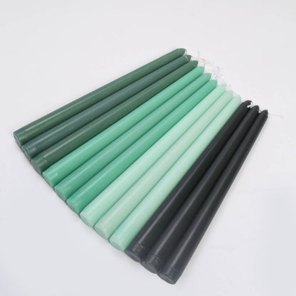 12 Pack | 10inch Mixed Green Premium Wax Taper Candles, Unscented Candles