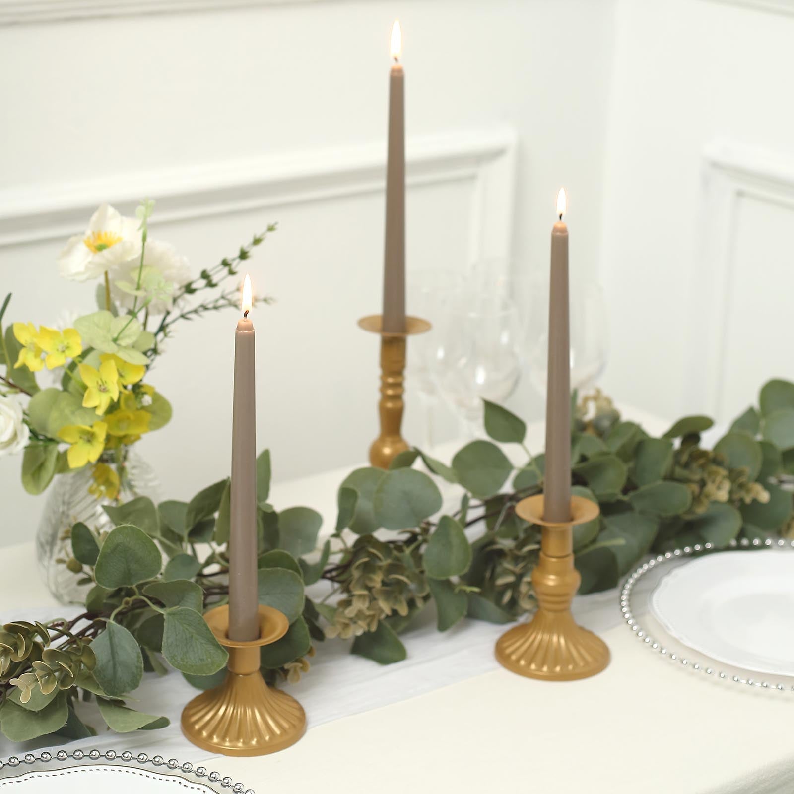 12 Pack | 10inch Taupe Premium Wax Taper Candles, Unscented Candles