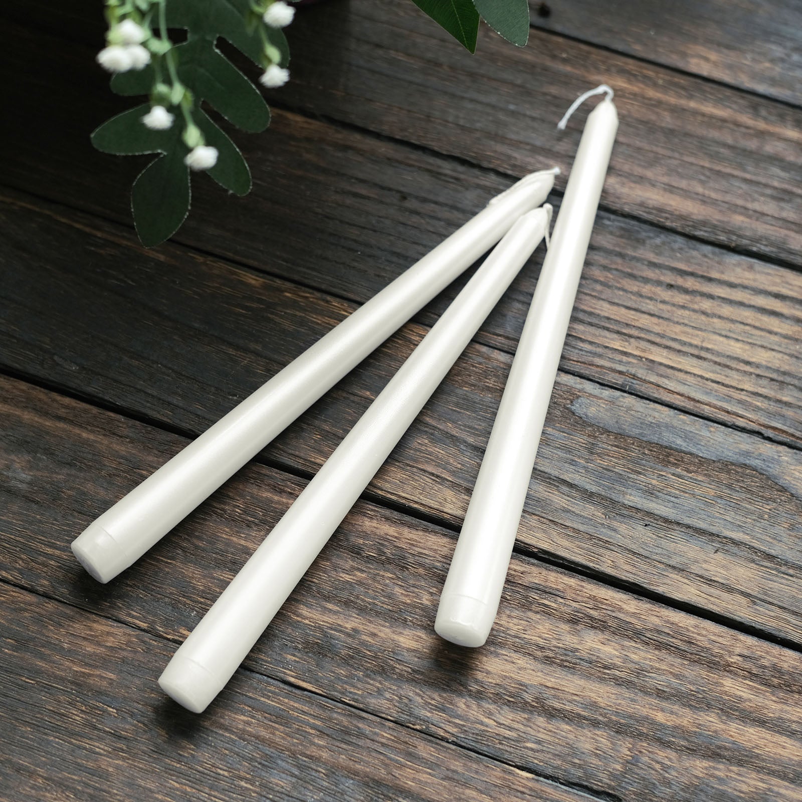 Premium Metallic White Pearl Taper 10 Inch Unscented Candles 12 Pack 