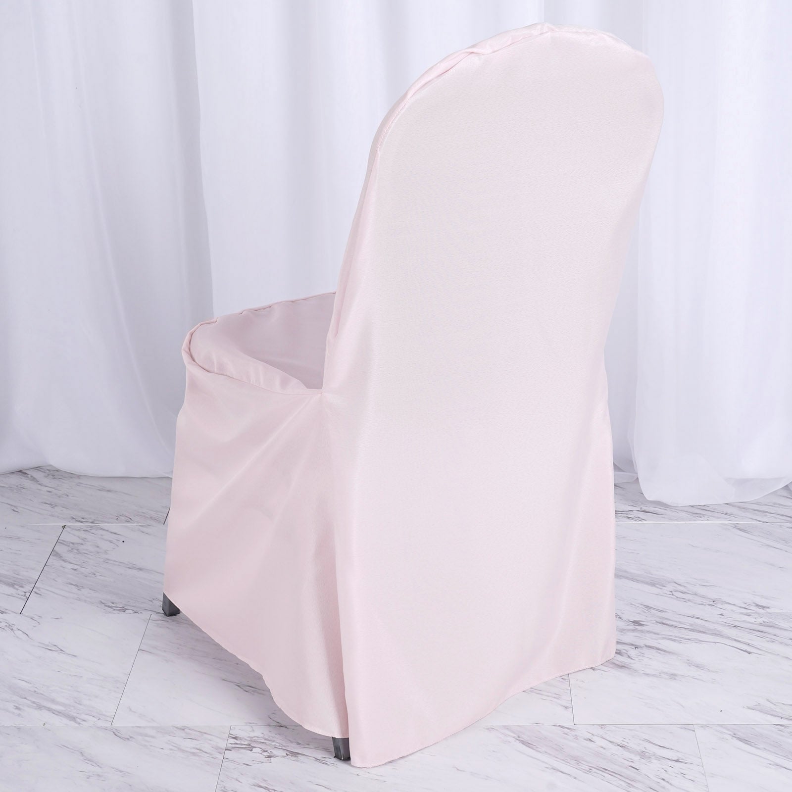 Blush Rose Gold Polyester Banquet Chair Cover, Reusable Stain Resistant Chair Cover
