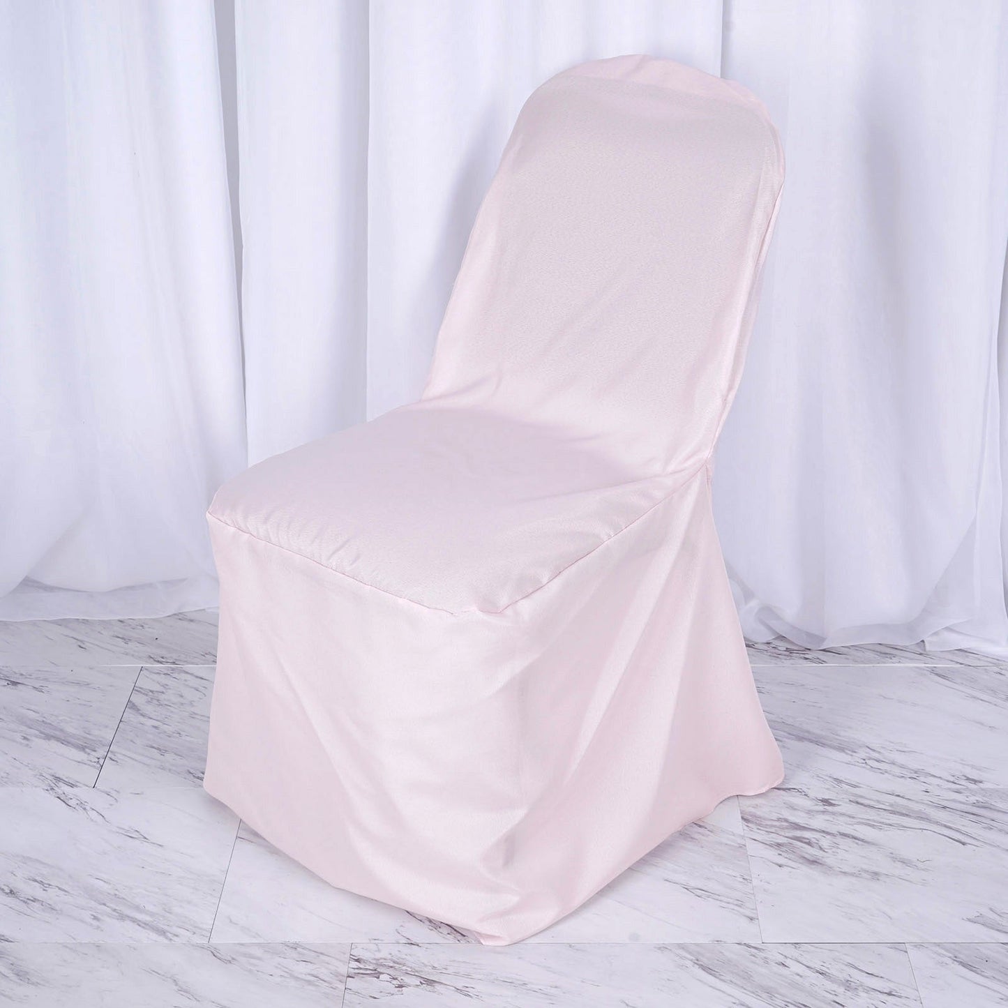 Blush Rose Gold Polyester Banquet Chair Cover, Reusable Stain Resistant Chair Cover