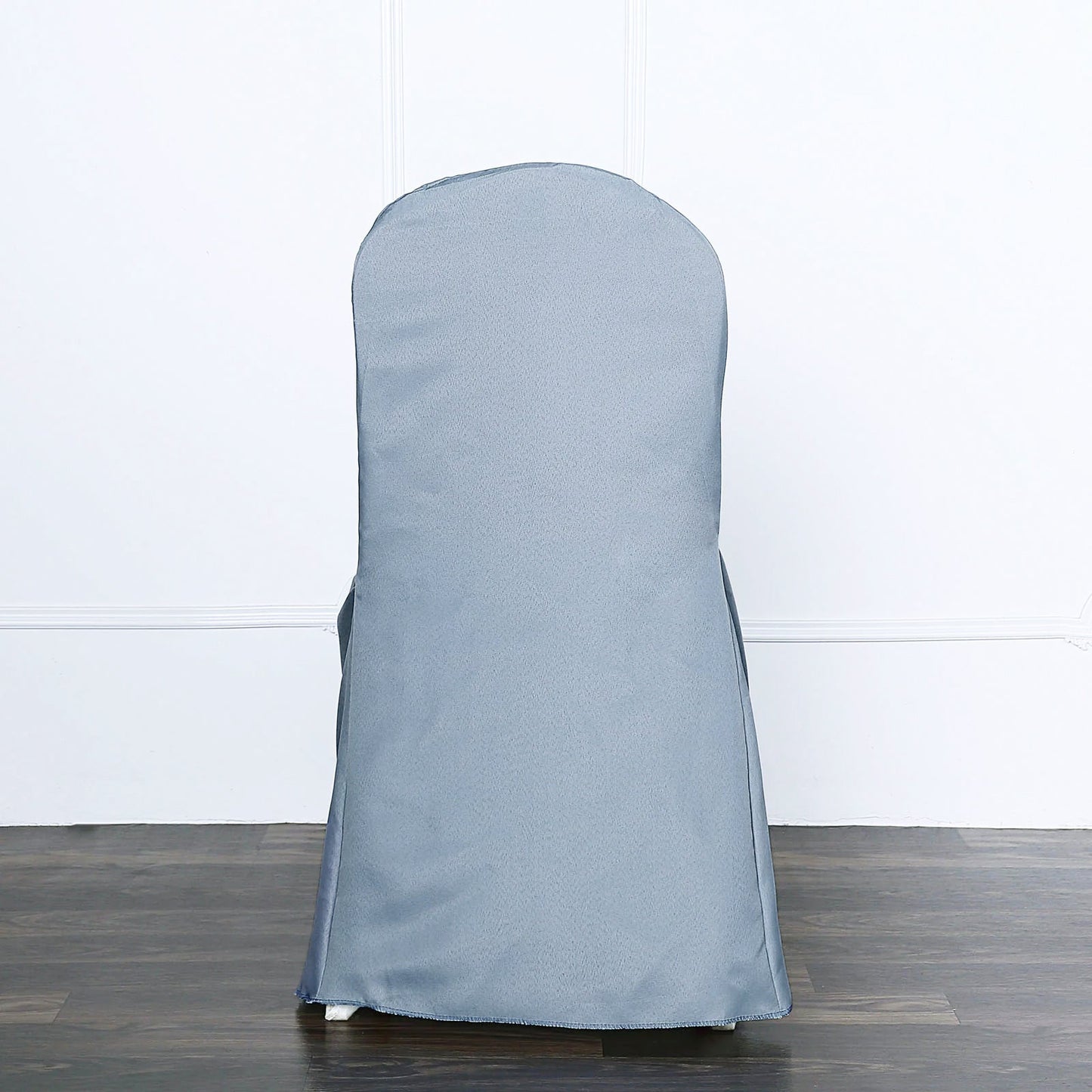 Dusty Blue Polyester Banquet Chair Cover, Reusable Stain Resistant Chair Cover