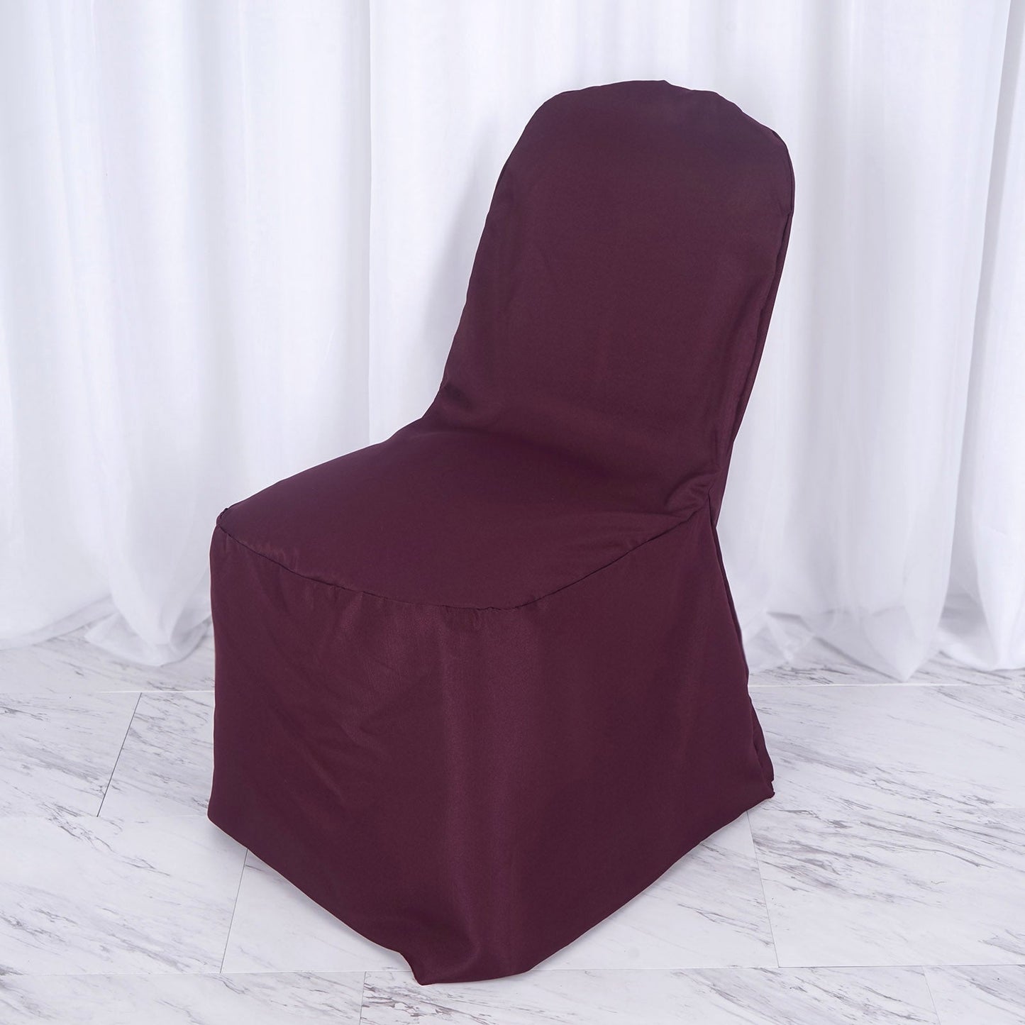 Burgundy Polyester Banquet Chair Cover, Reusable Stain Resistant Chair Cover