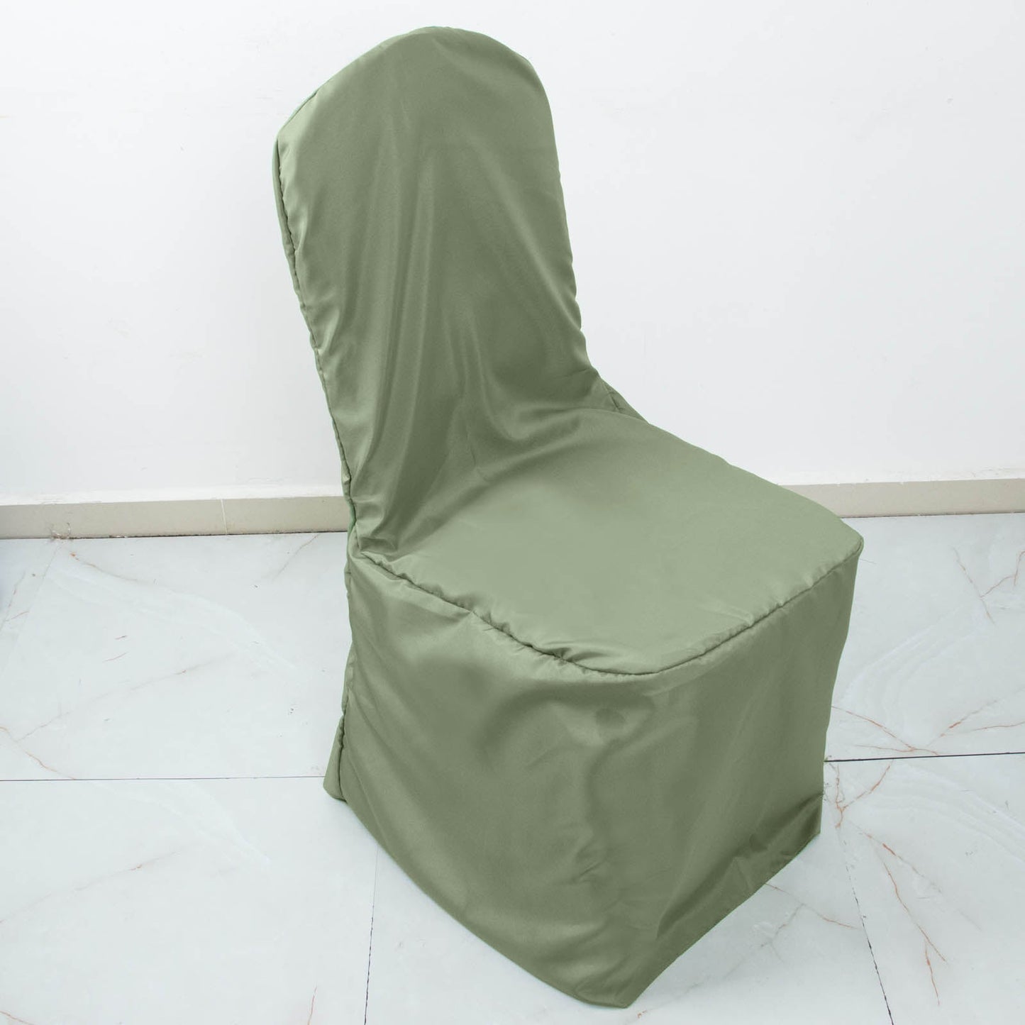 Eucalyptus Sage Green Polyester Banquet Chair Cover, Reusable Stain Resistant Chair Cover