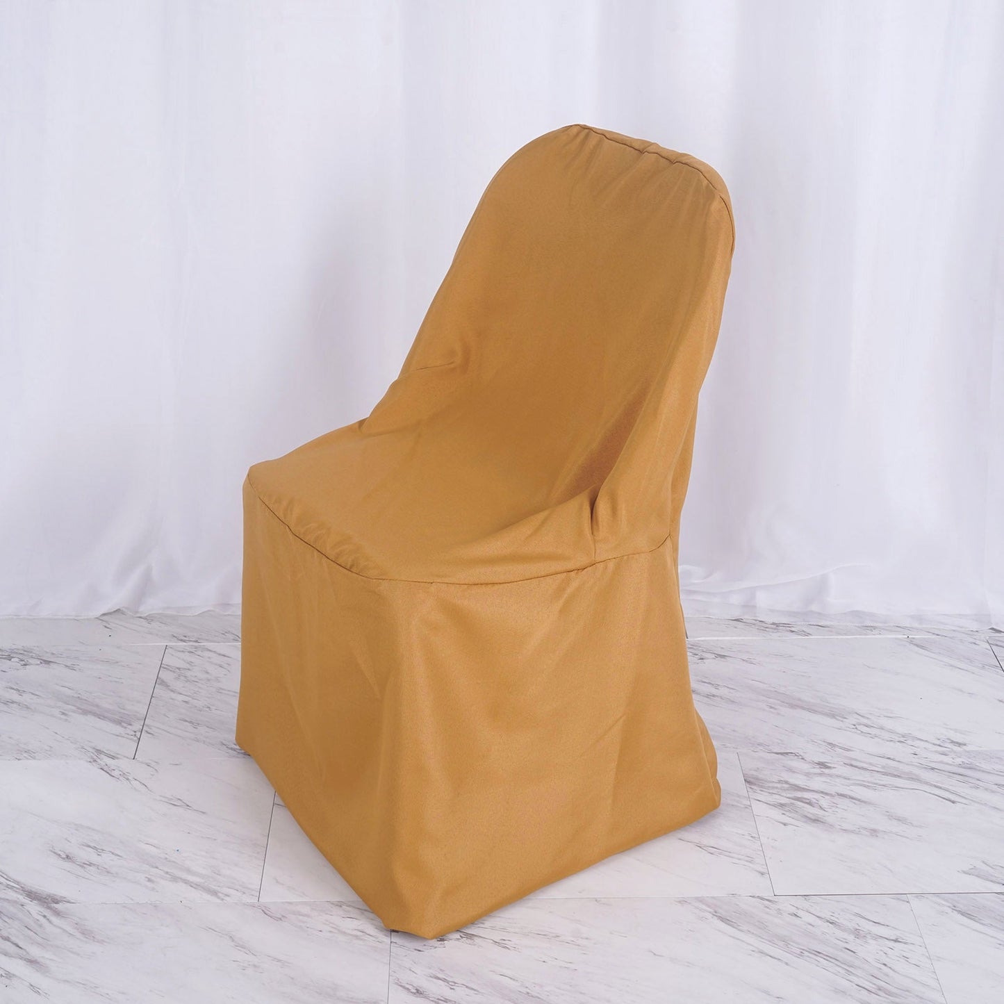 Gold Polyester Banquet Chair Cover, Reusable Stain Resistant Chair Cover