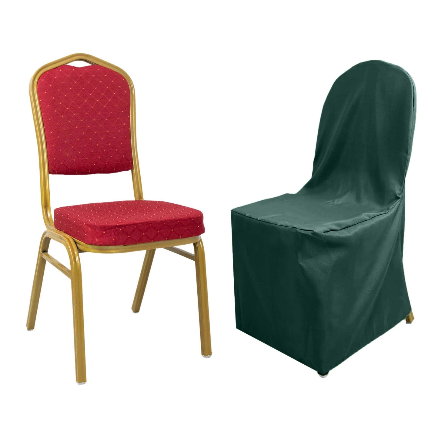 Hunter Emerald Green Polyester Banquet Chair Cover, Reusable Stain Resistant Chair Cover