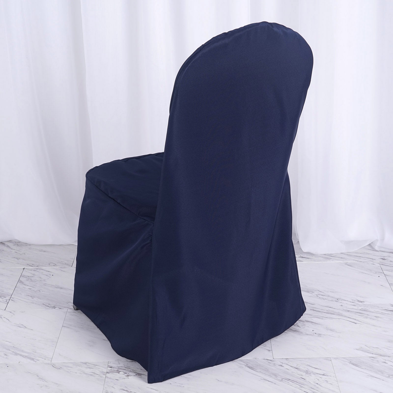 Navy Blue Polyester Banquet Chair Cover, Reusable Stain Resistant Chair Cover
