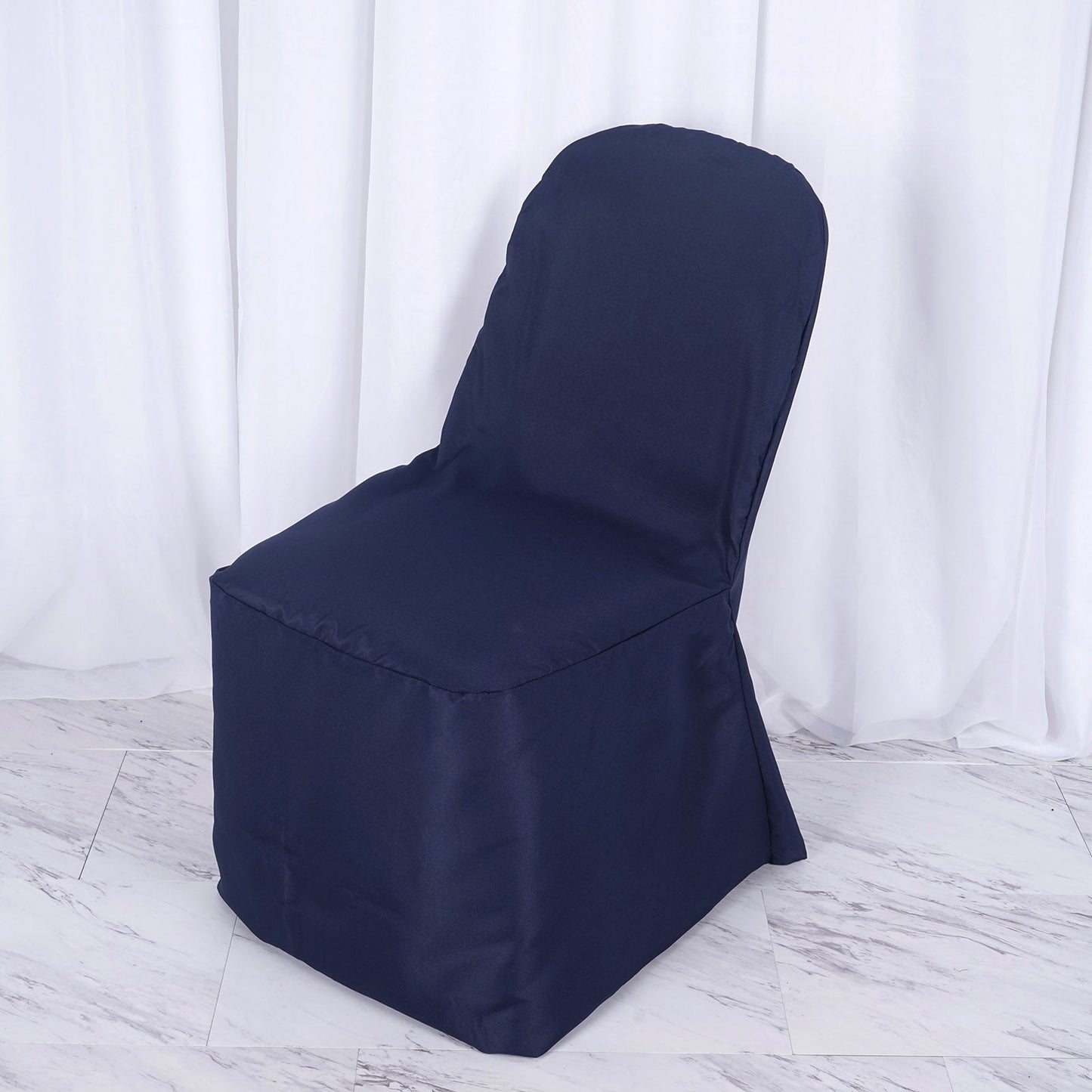 Navy Blue Polyester Banquet Chair Cover, Reusable Stain Resistant Chair Cover
