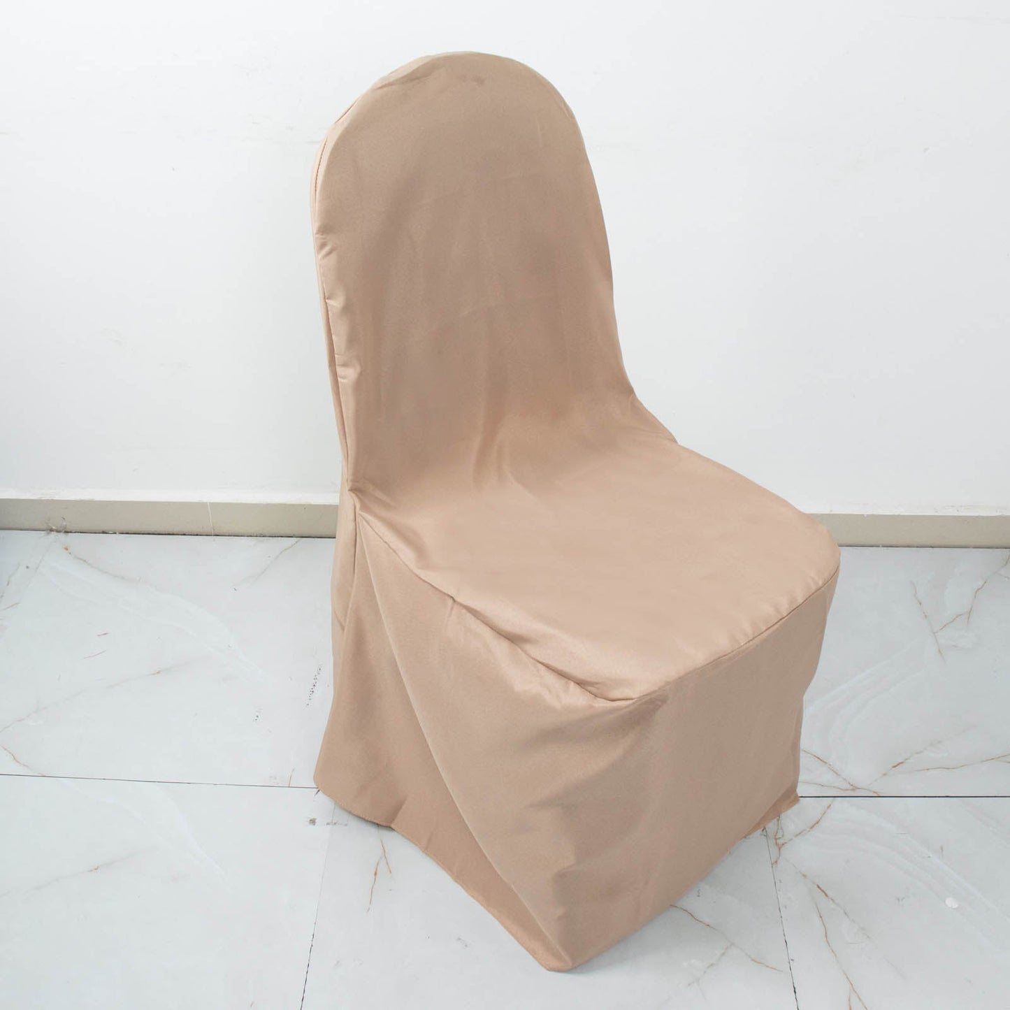 Nude Polyester Banquet Chair Cover, Reusable Stain Resistant Chair Cover