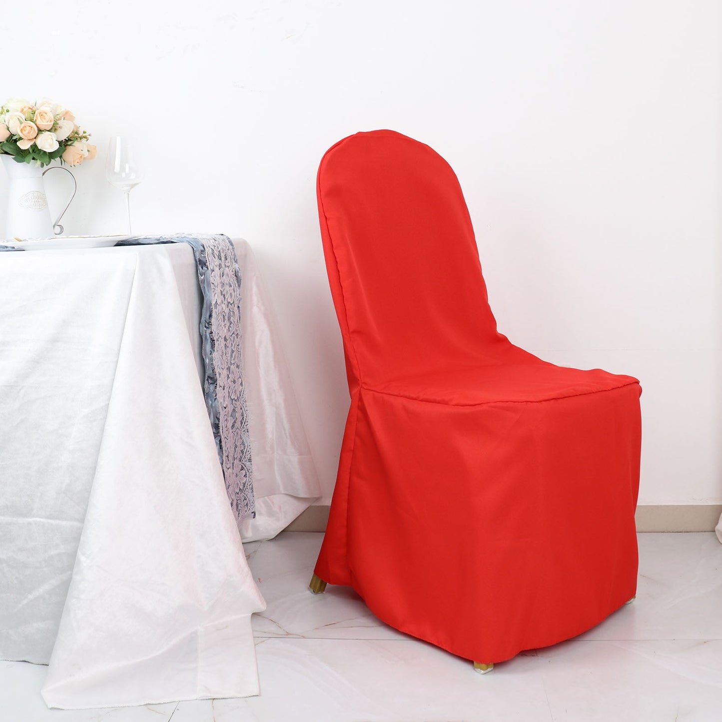 Red Polyester Banquet Chair Cover, Reusable Stain Resistant Chair Cover