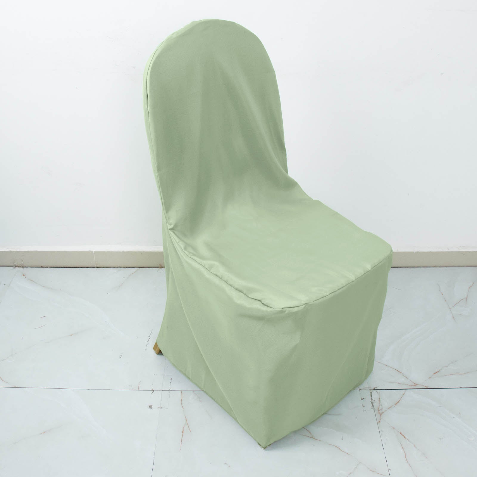 Sage Green Polyester Banquet Chair Cover, Reusable Stain Resistant Chair Cover