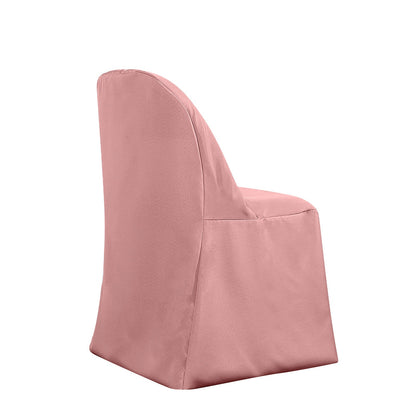 Dusty Rose Polyester Folding Round Chair Cover, Reusable Stain Resistant Chair Cover