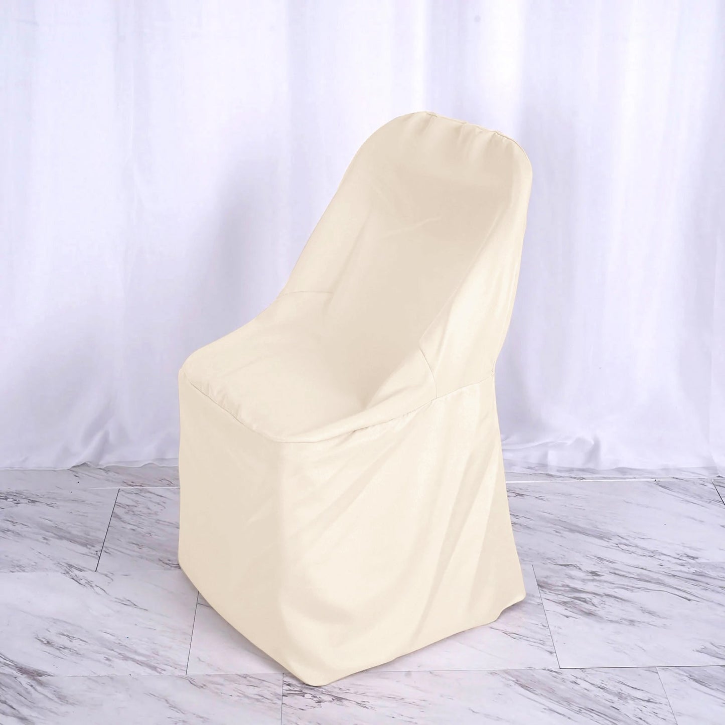 Beige Polyester Folding Round Chair Cover, Reusable Stain Resistant Chair Cover