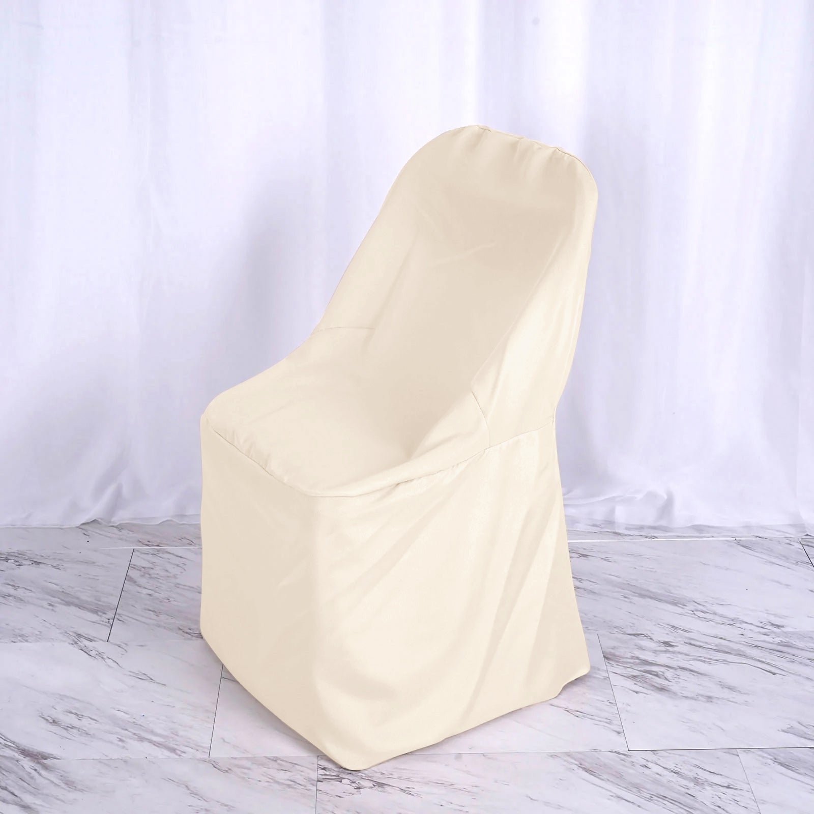 Beige Polyester Folding Round Chair Cover, Reusable Stain Resistant Chair Cover