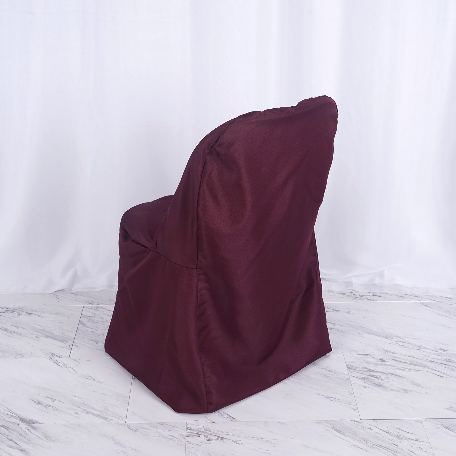 Burgundy Polyester Folding Round Chair Cover, Reusable Stain Resistant Chair Cover