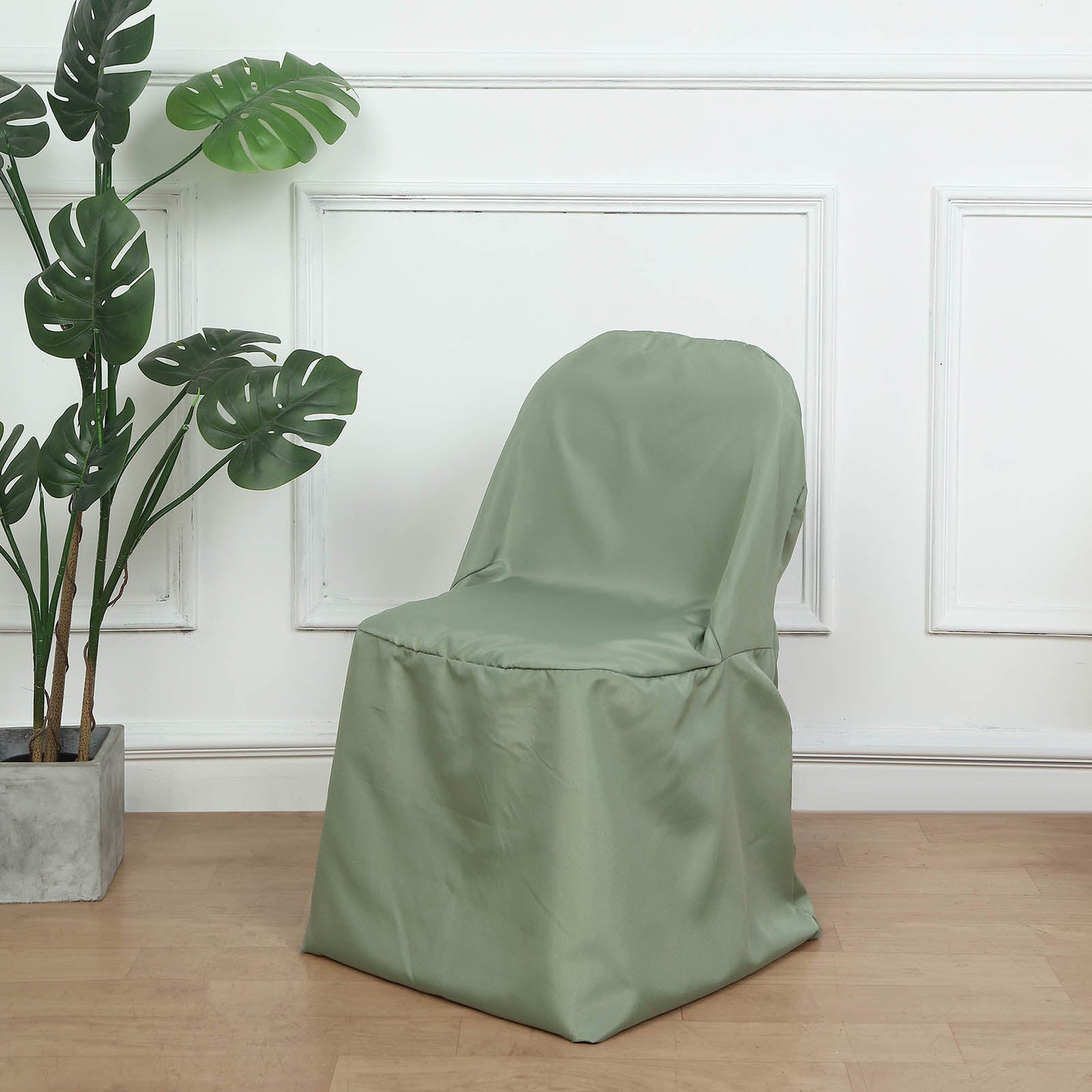Eucalyptus Sage Green Polyester Folding Round Chair Cover, Reusable Stain Resistant Chair Cover