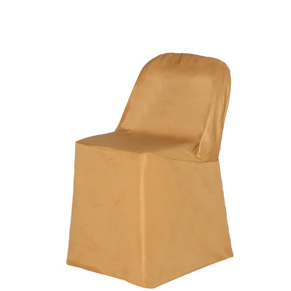 Gold Polyester Folding Round Chair Cover, Reusable Stain Resistant Chair Cover