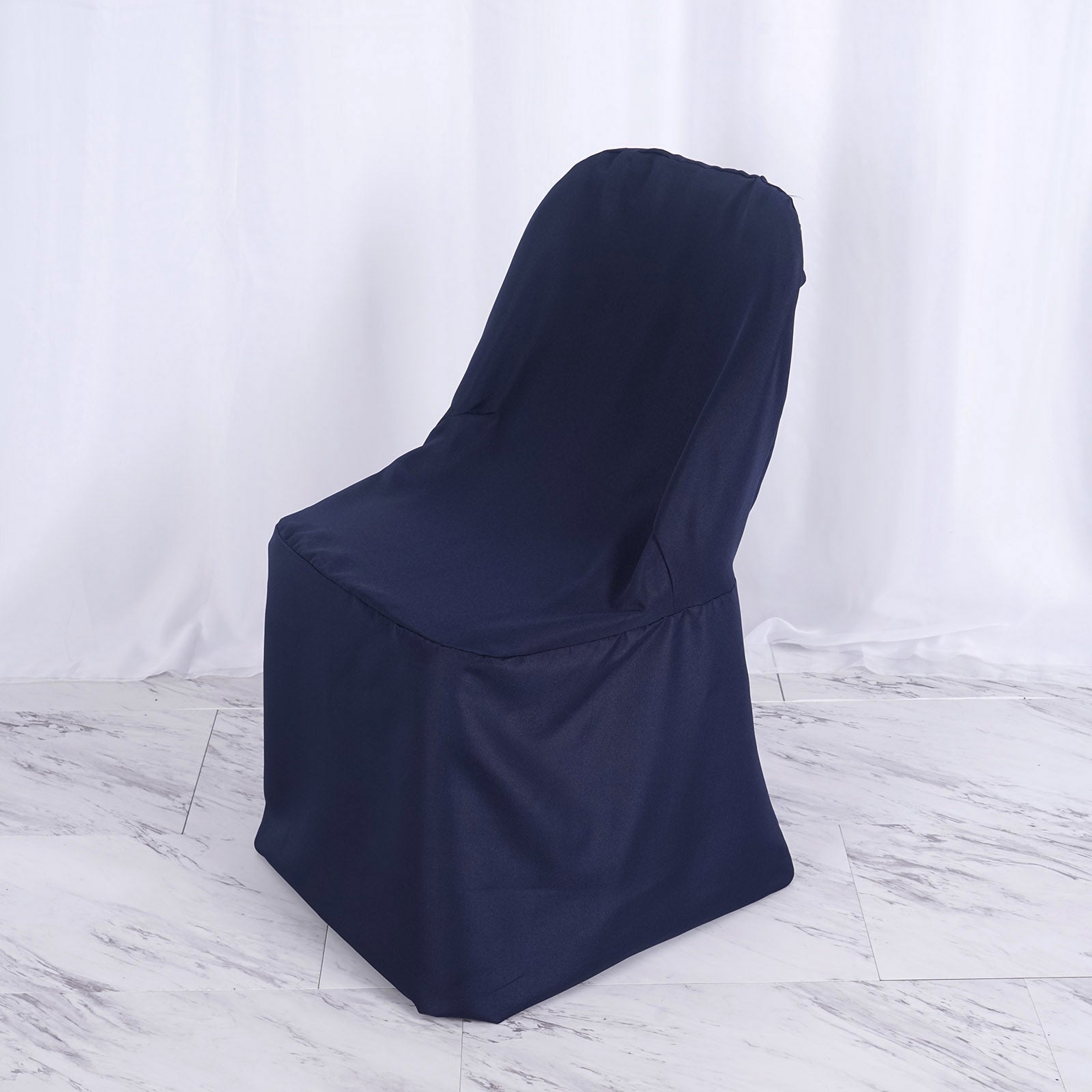 Navy Blue Polyester Folding Round Chair Cover, Reusable Stain Resistant Chair Cover