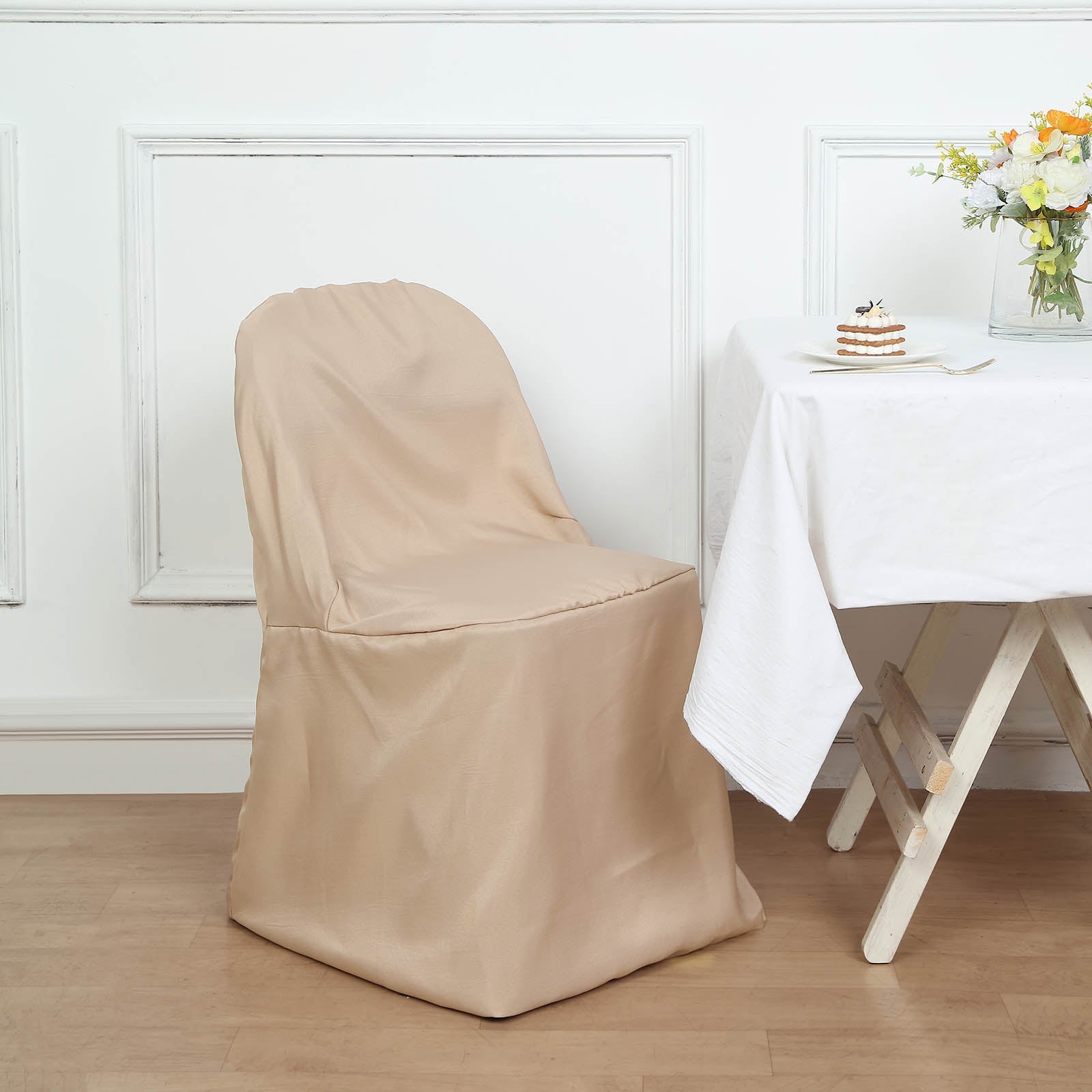 Nude Polyester Folding Round Chair Cover, Reusable Stain Resistant Chair Cover