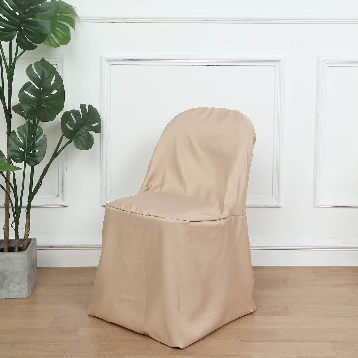 Nude Polyester Folding Round Chair Cover, Reusable Stain Resistant Chair Cover
