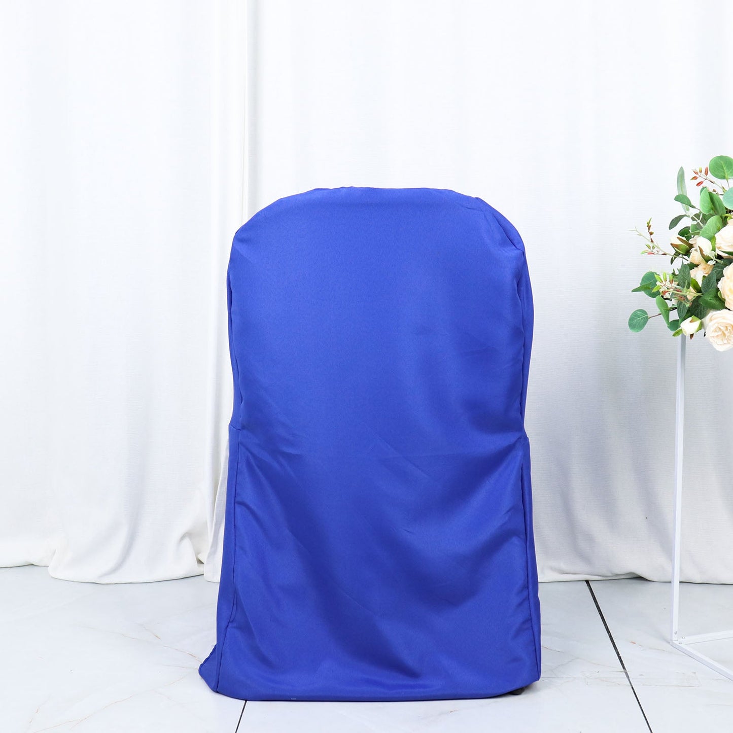 Royal Blue Polyester Folding Round Chair Cover, Reusable Stain Resistant Chair Cover