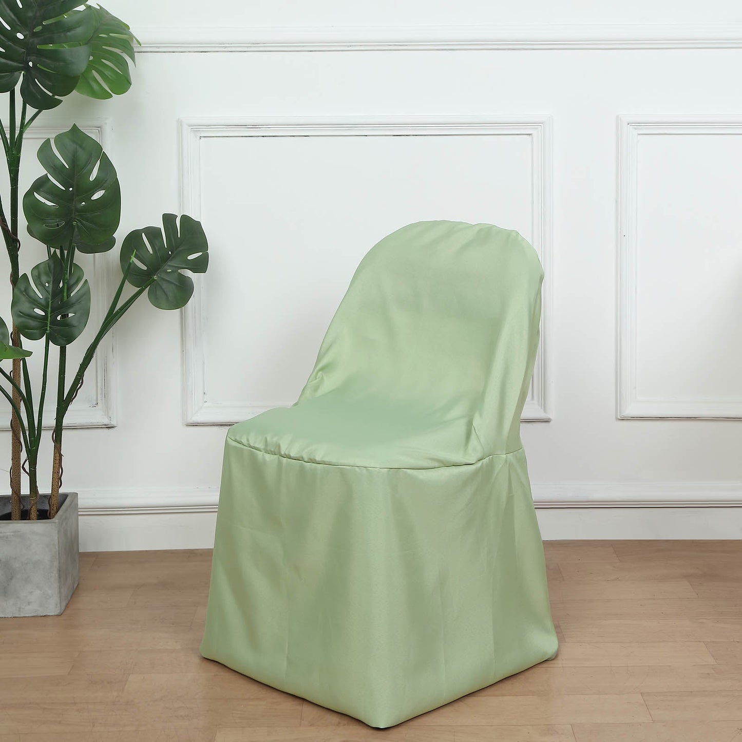 Sage Green Polyester Folding Round Chair Cover, Reusable Stain Resistant Chair Cover