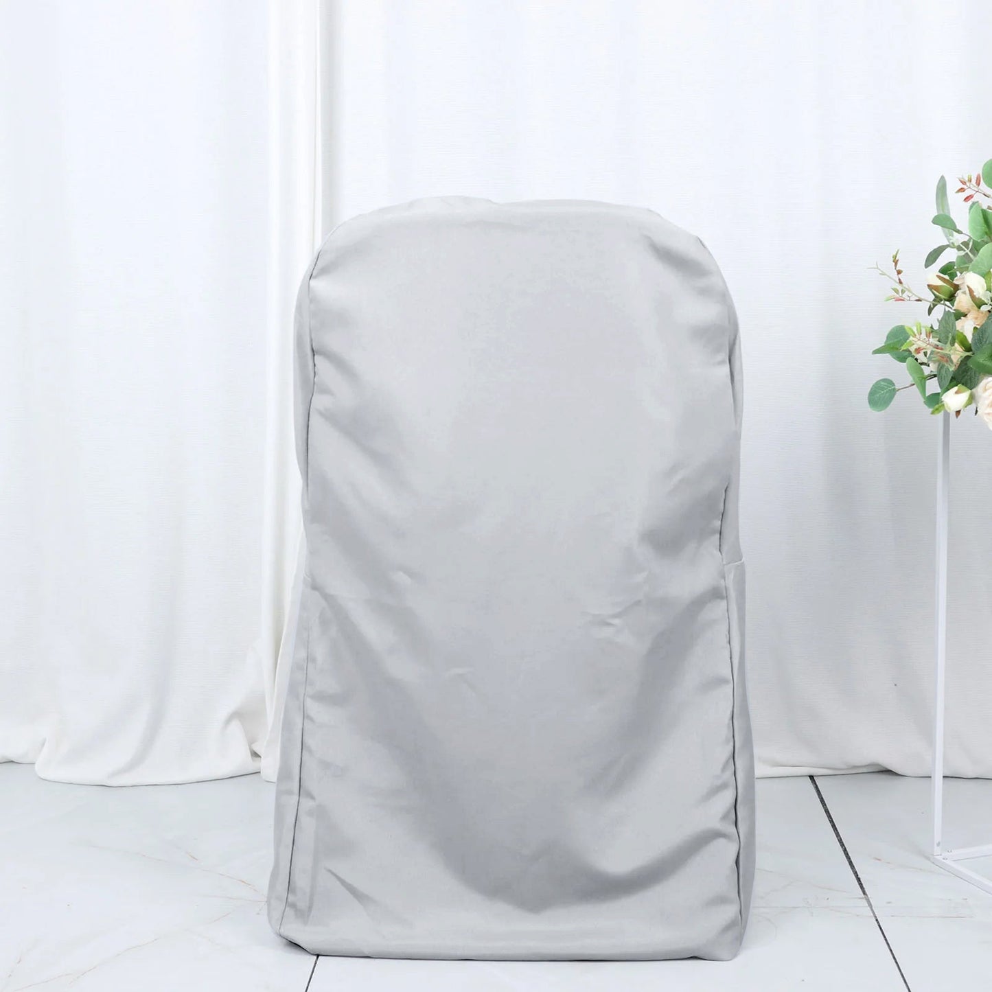 Silver Polyester Folding Round Chair Cover, Reusable Stain Resistant Chair Cover