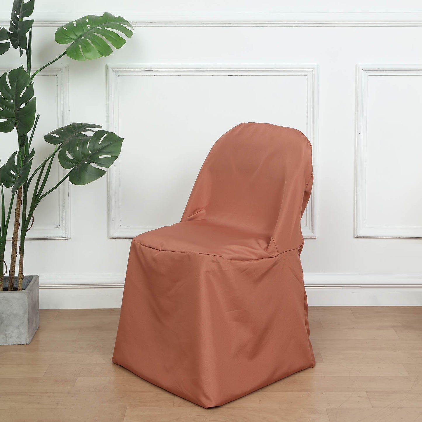 Terracotta Polyester Folding Round Chair Cover, Reusable Stain Resistant Chair Cover