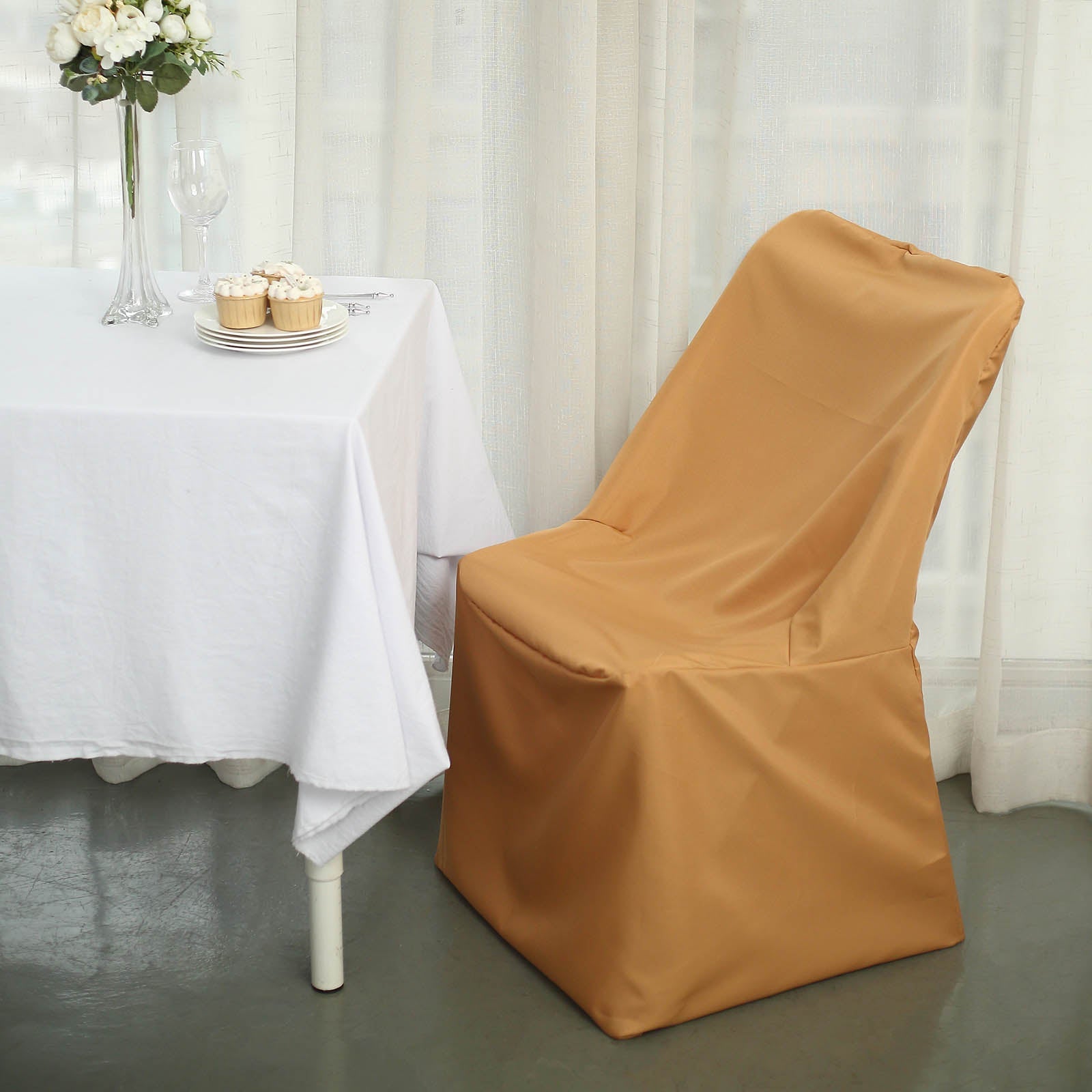 Gold Lifetime Polyester Reusable Folding Chair Cover, Durable Chair Cover
