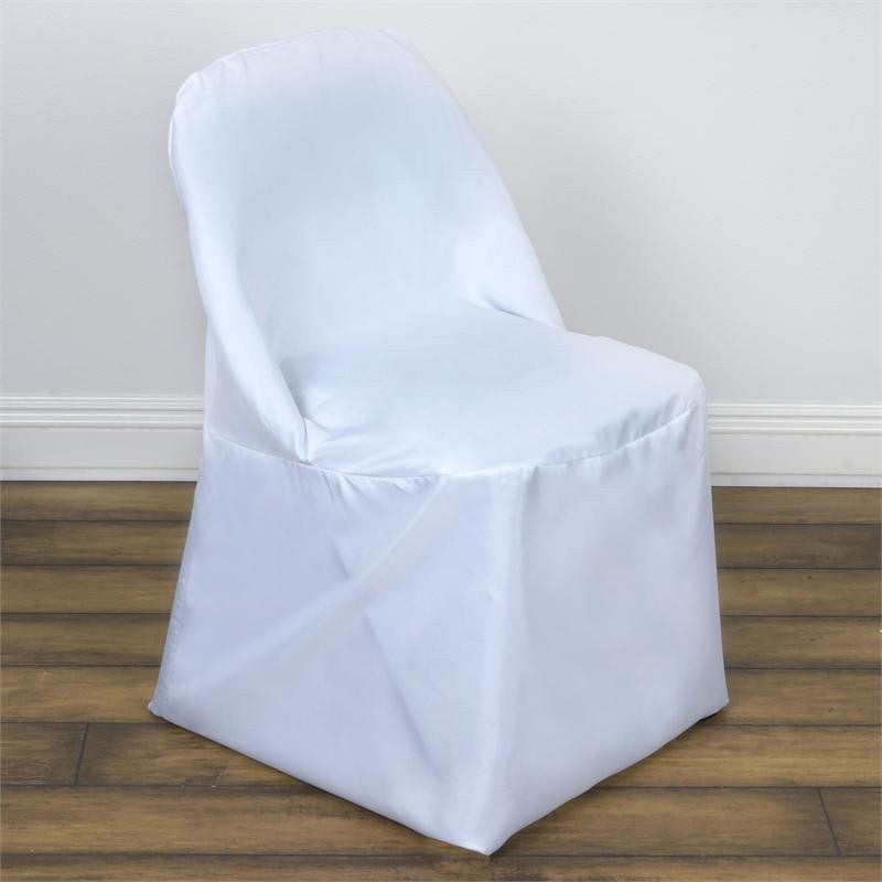 White Polyester Folding Round Chair Cover, Reusable Stain Resistant Chair Cover