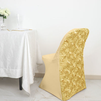 Luxurious Design of Champagne Satin Rosette Chair Covers