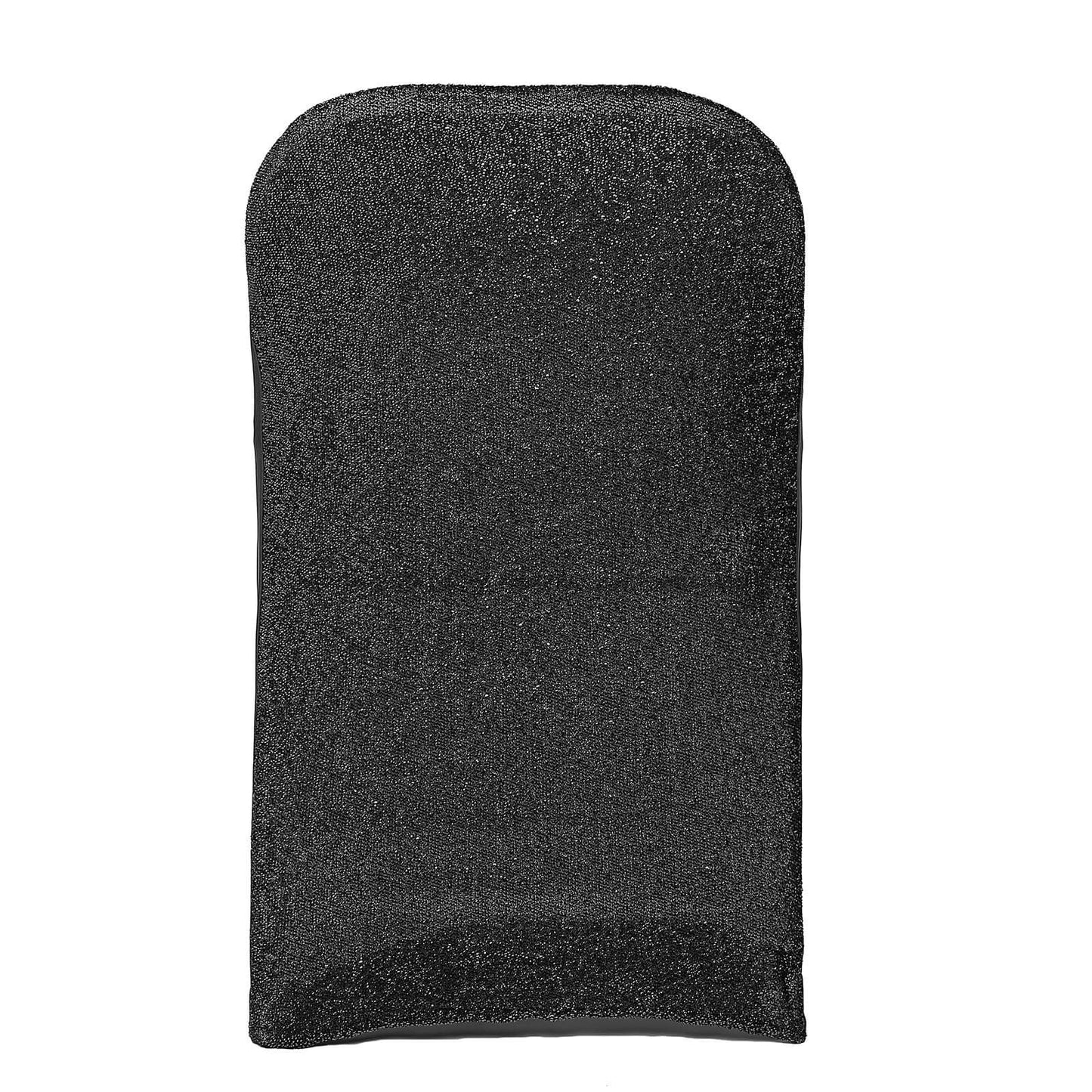 Black Spandex Stretch Folding Chair Cover, Fitted Chair Cover with Metallic Shimmer Tinsel Back